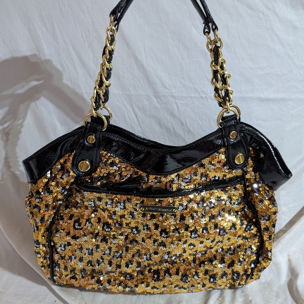 Betsey Johnson Gold and Black Sequin Shoulder Bag